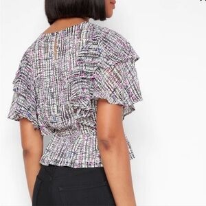NWT-express-XS-purple/black abstract print-Ruffle sleeves, pet plum top/blouse